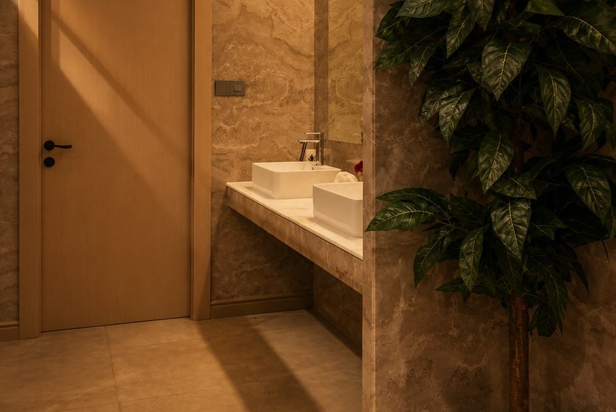 Quiet spa corridor leading to the private treatment rooms